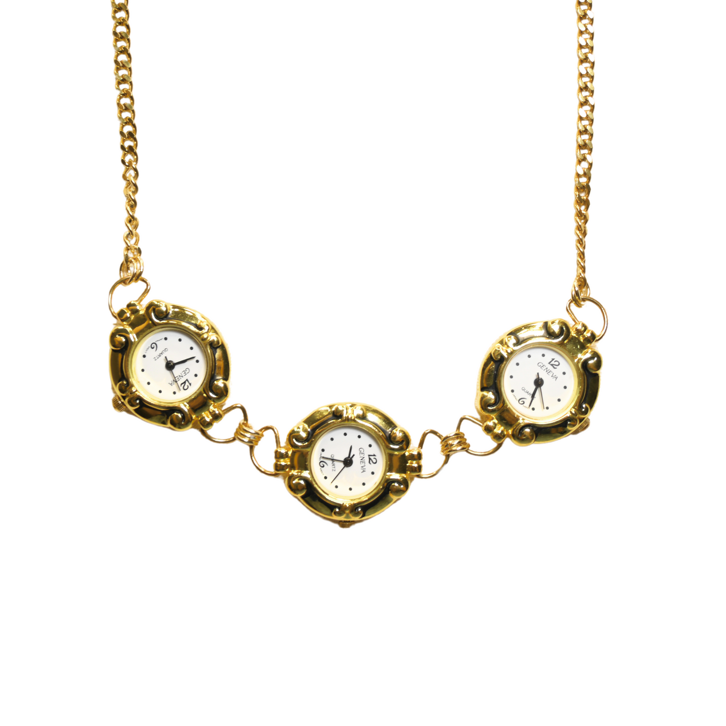 Triple Circular Gold Watch Chain Choker