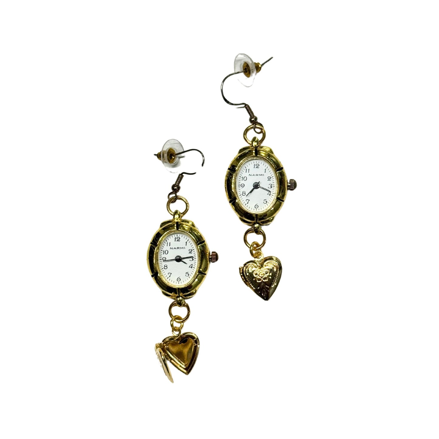 Gold Watch Drop Earrings