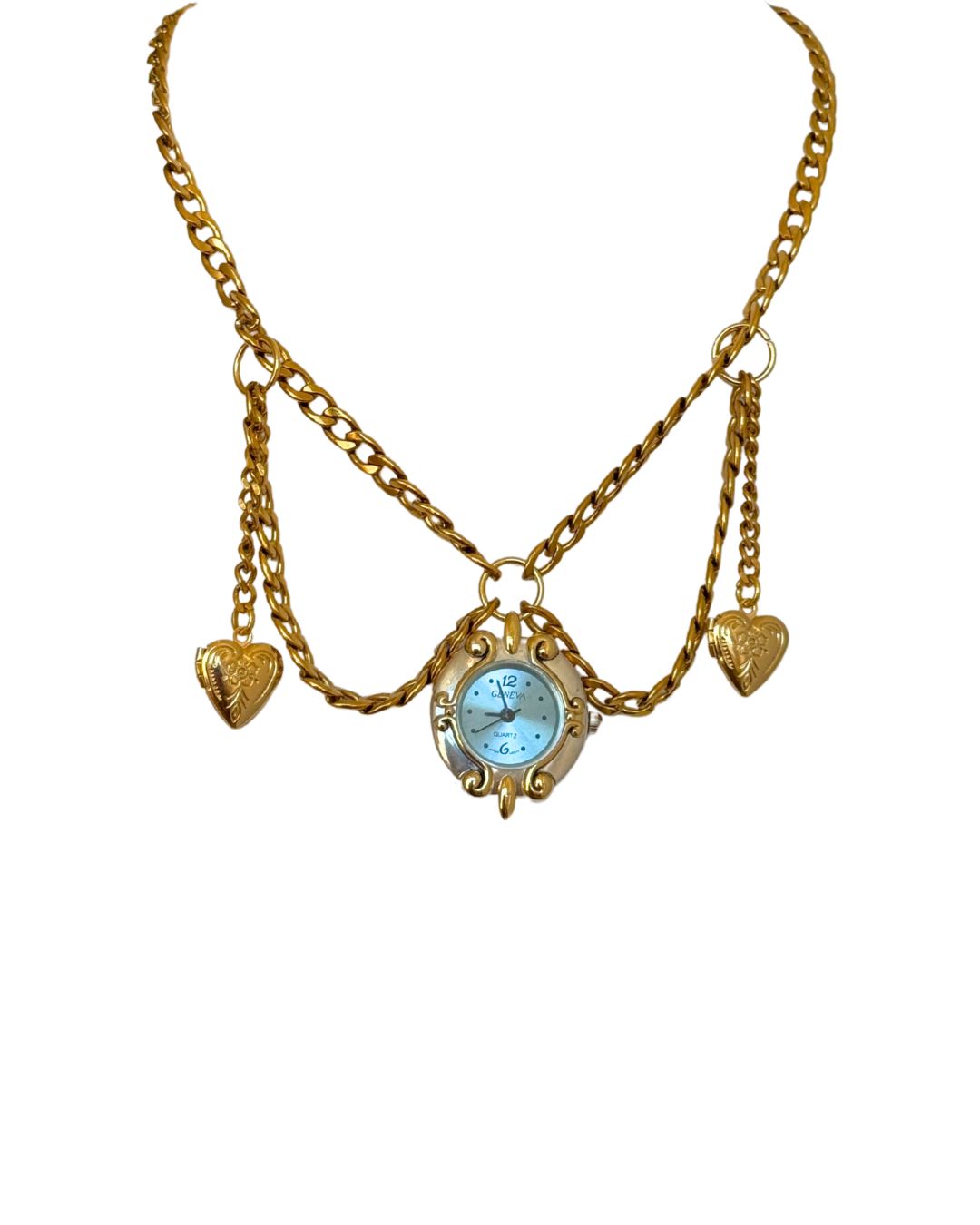 Mixed Metals Blue Watch Heart Locket Necklace