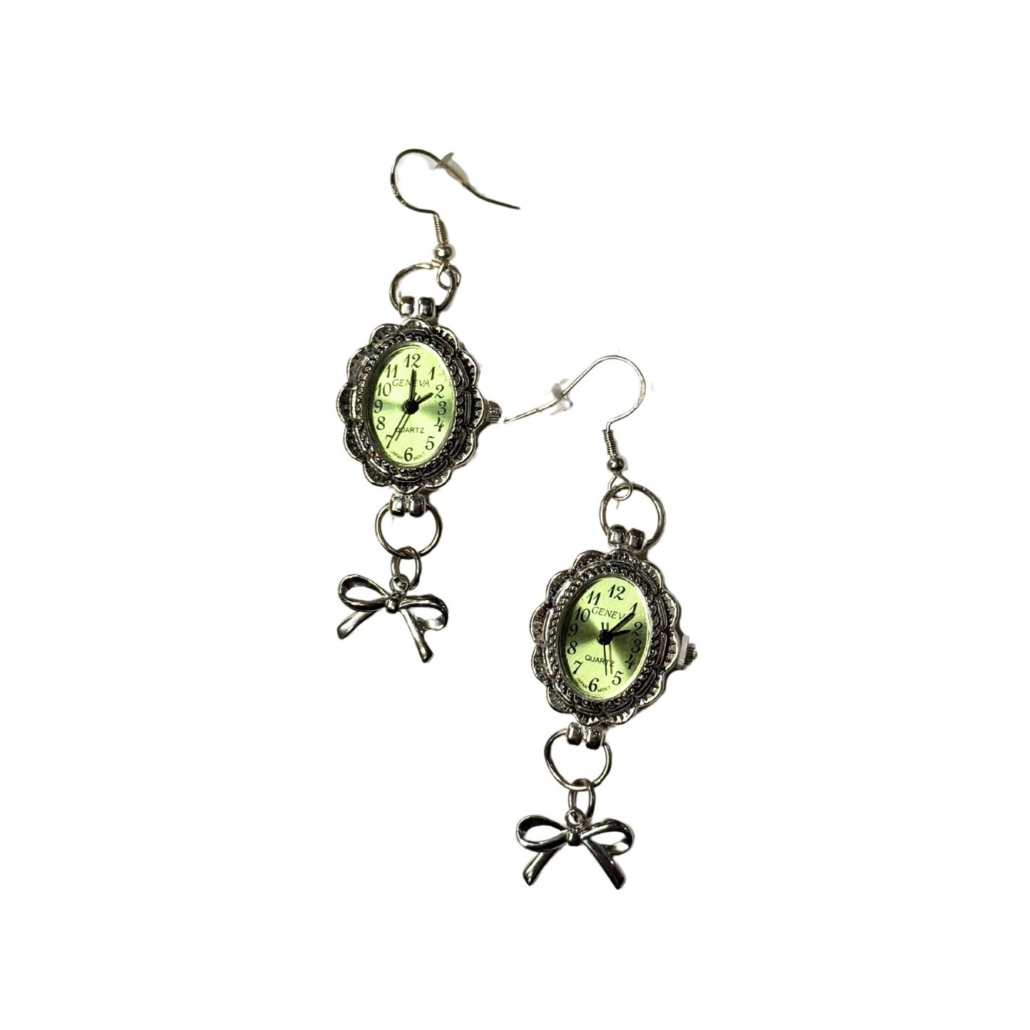Green Watch Silver Earrings