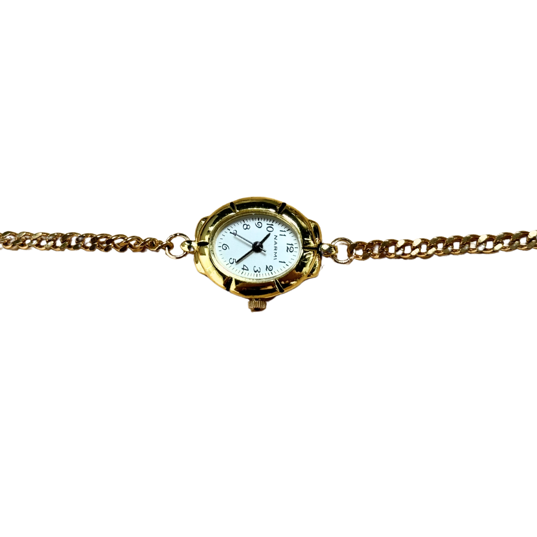 Gold Oval White Watch Choker