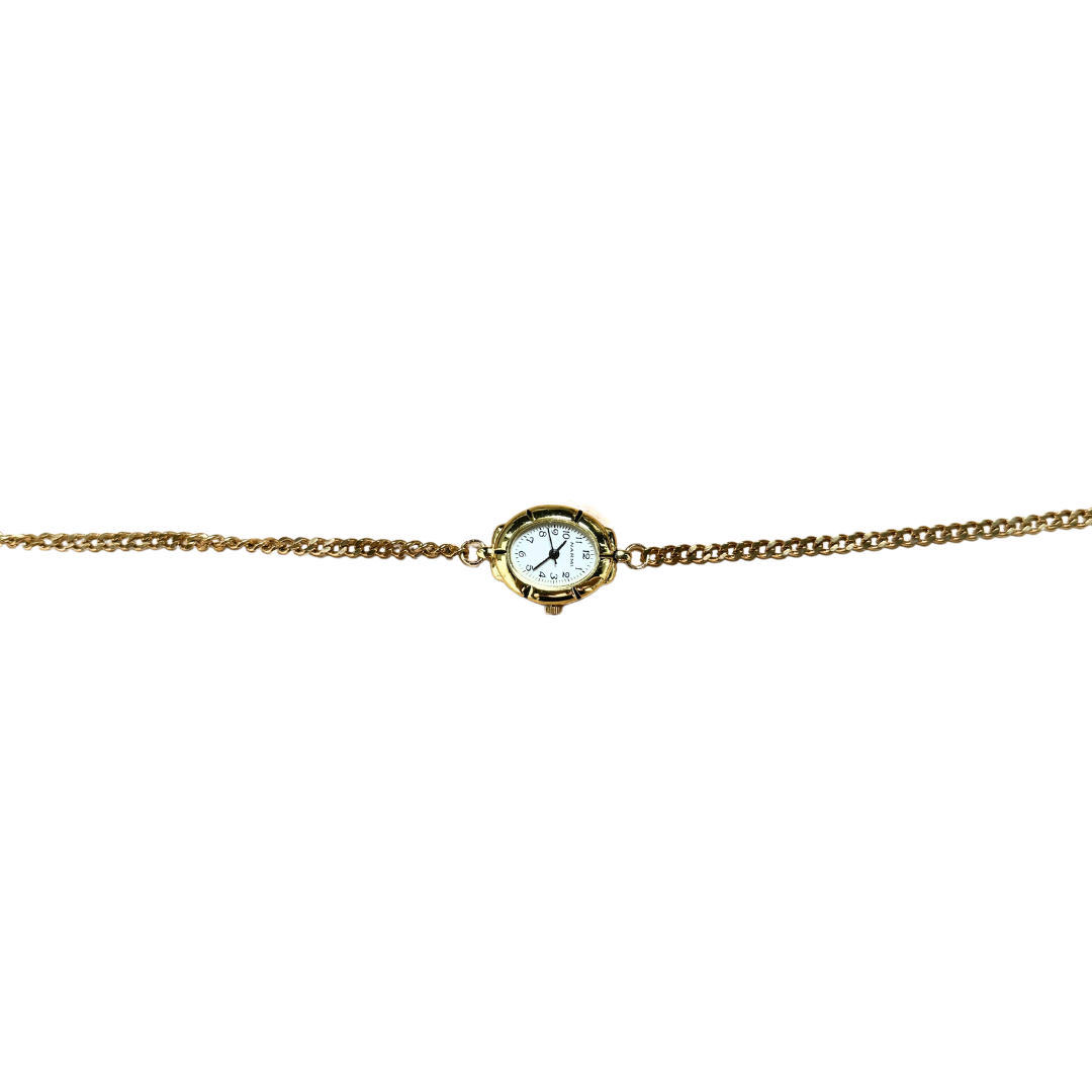 Gold Oval White Watch Choker