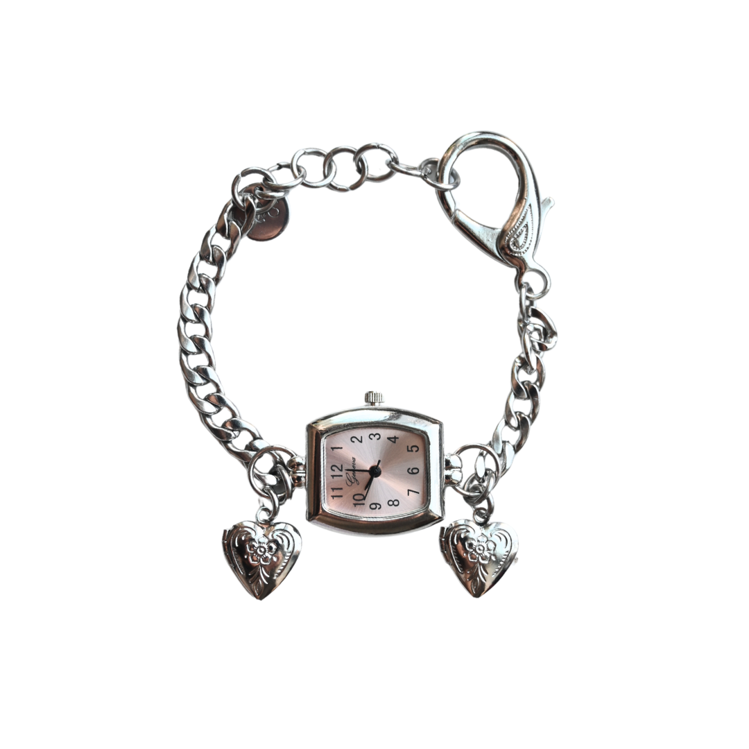 Pink Hearts Silver Watch Bracelet
