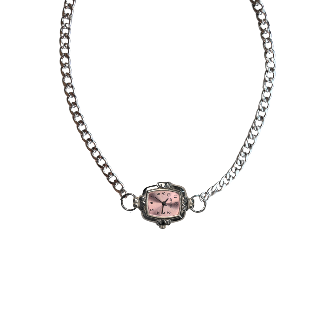 Customize: Single Dial Watch Choker Necklace (Silver)