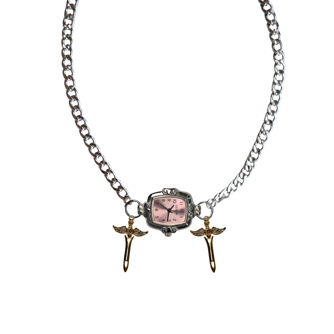 Customize: Single Dial Watch Choker Necklace (Silver)