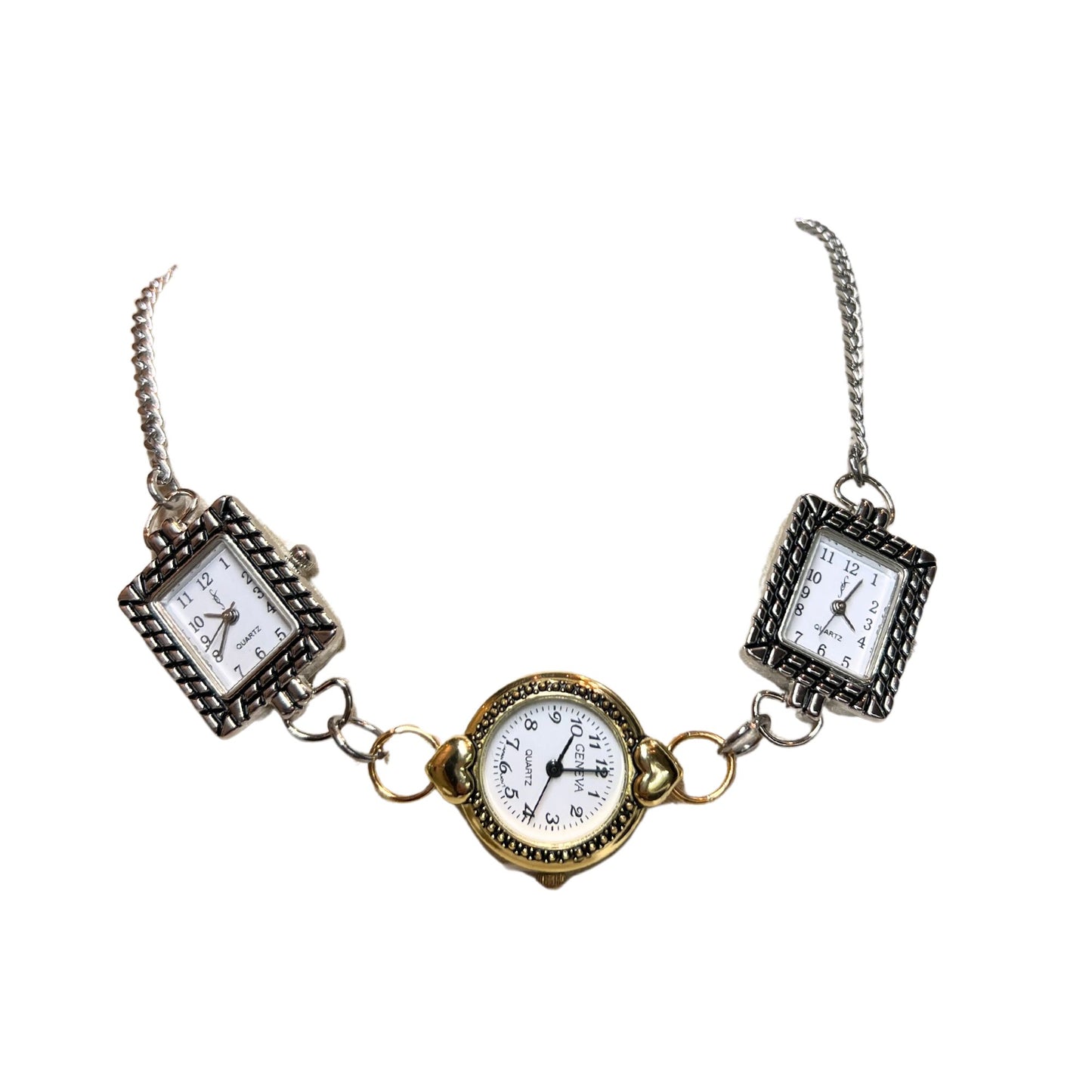 Mixed Metals Hearts Gold & Silver Watch Necklace
