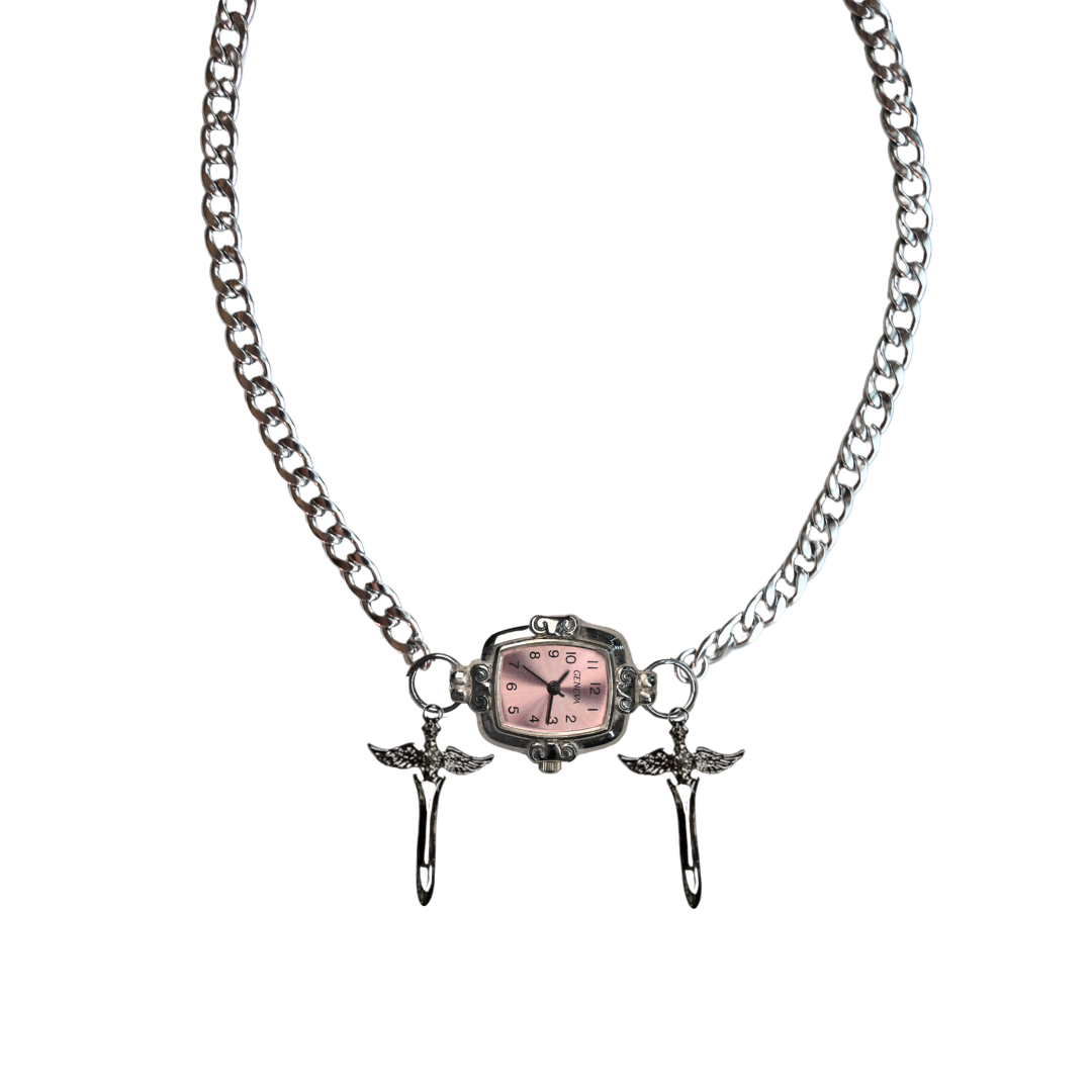 Customize: Single Dial Watch Choker Necklace (Silver)