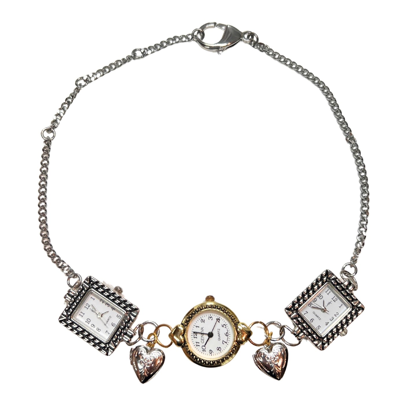Mixed Metals Hearts Gold & Silver Watch Necklace