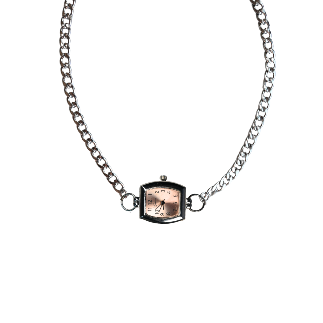 Customize: Single Dial Watch Choker Necklace (Silver)