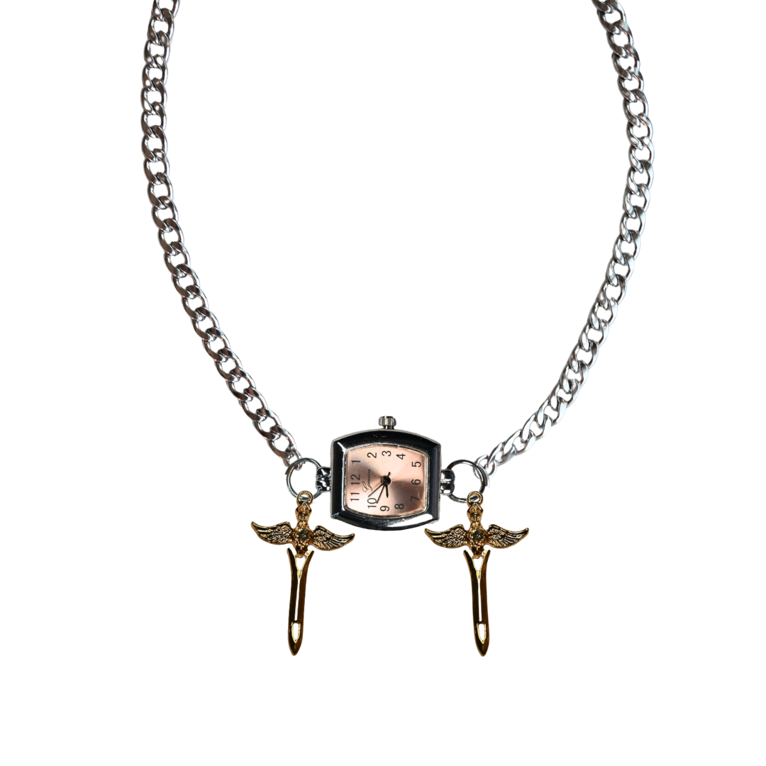 Customize: Single Dial Watch Choker Necklace (Silver)