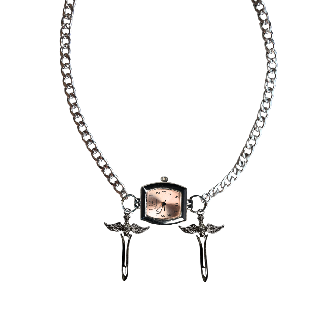 Customize: Single Dial Watch Choker Necklace (Silver)