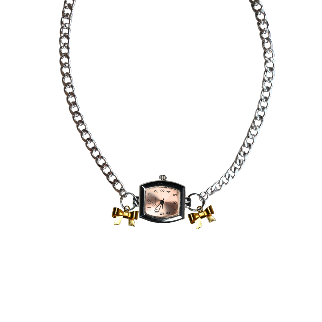 Customize: Single Dial Watch Choker Necklace (Silver)