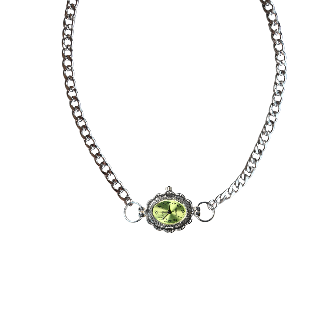 Customize: Single Dial Watch Choker Necklace (Silver)