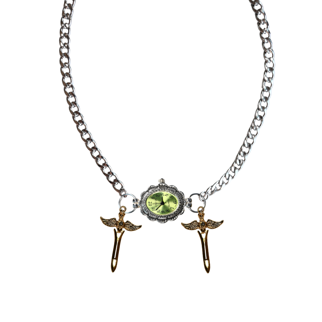 Customize: Single Dial Watch Choker Necklace (Silver)