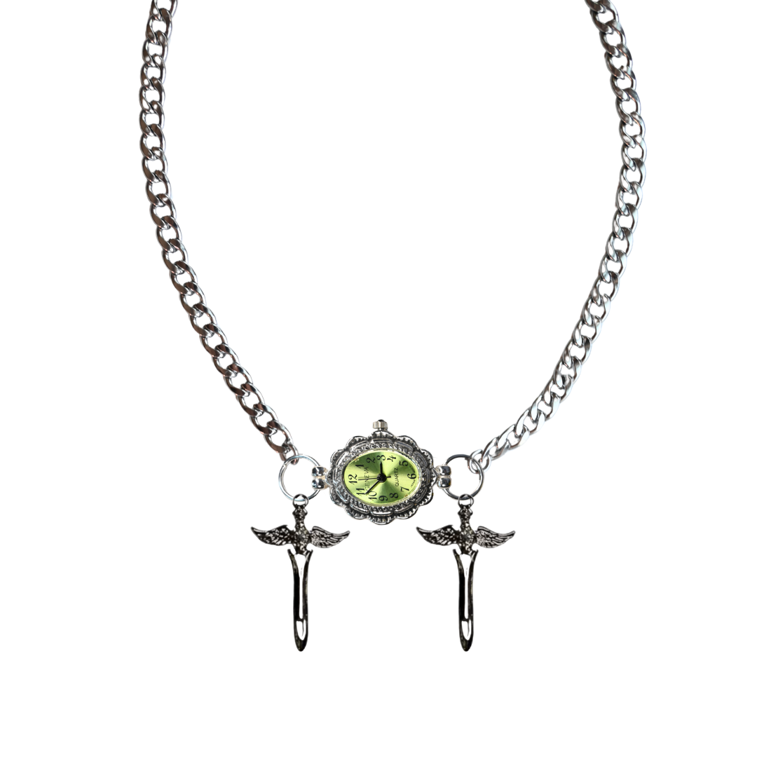 Customize: Single Dial Watch Choker Necklace (Silver)