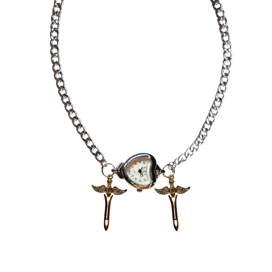 Customize: Single Dial Watch Choker Necklace (Silver)