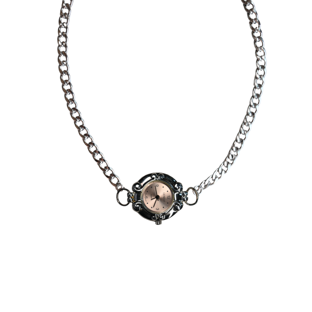Customize: Single Dial Watch Choker Necklace (Silver)
