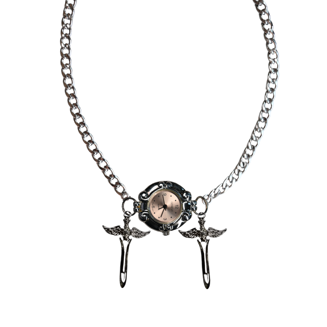 Customize: Single Dial Watch Choker Necklace (Silver)