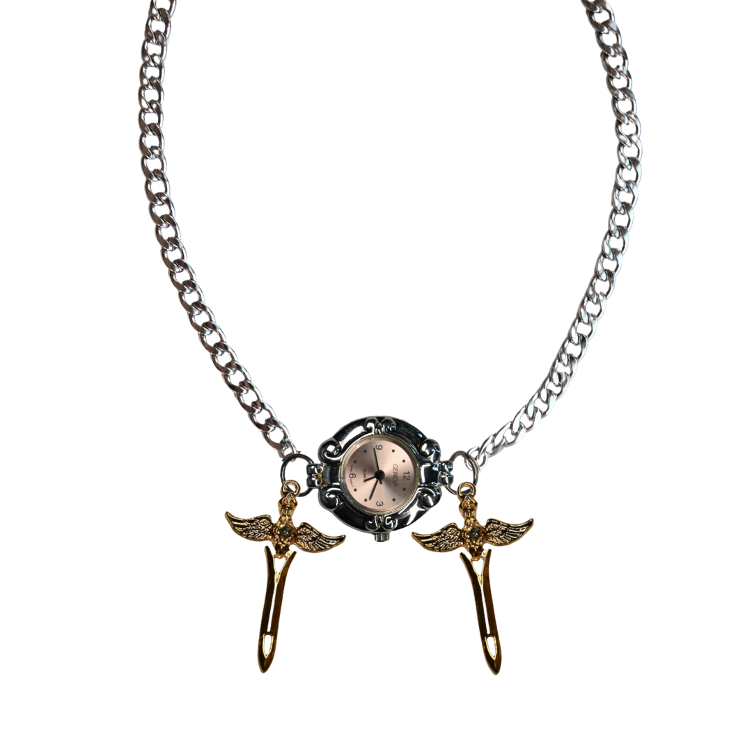 Customize: Single Dial Watch Choker Necklace (Silver)