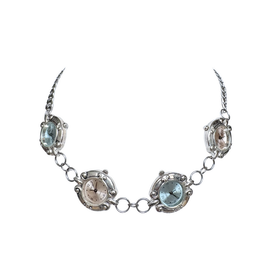 Silver Pink and Blue 4-Watch Linked Necklace
