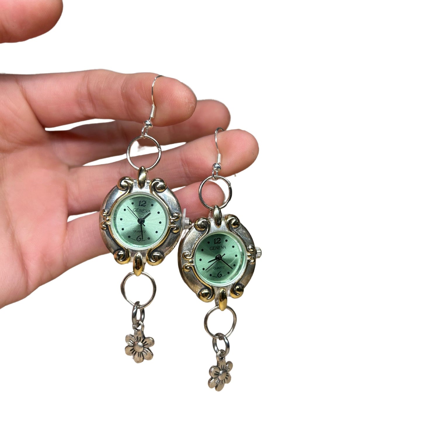 Silver Green Watch Earrings