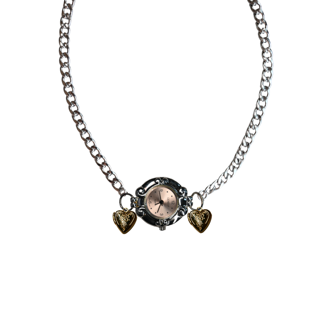 Customize: Single Dial Watch Choker Necklace (Silver)
