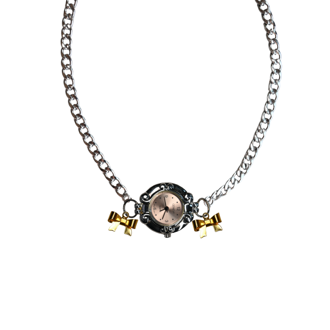 Customize: Single Dial Watch Choker Necklace (Silver)