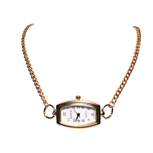 Classy Gold Rectangle Watch Necklace