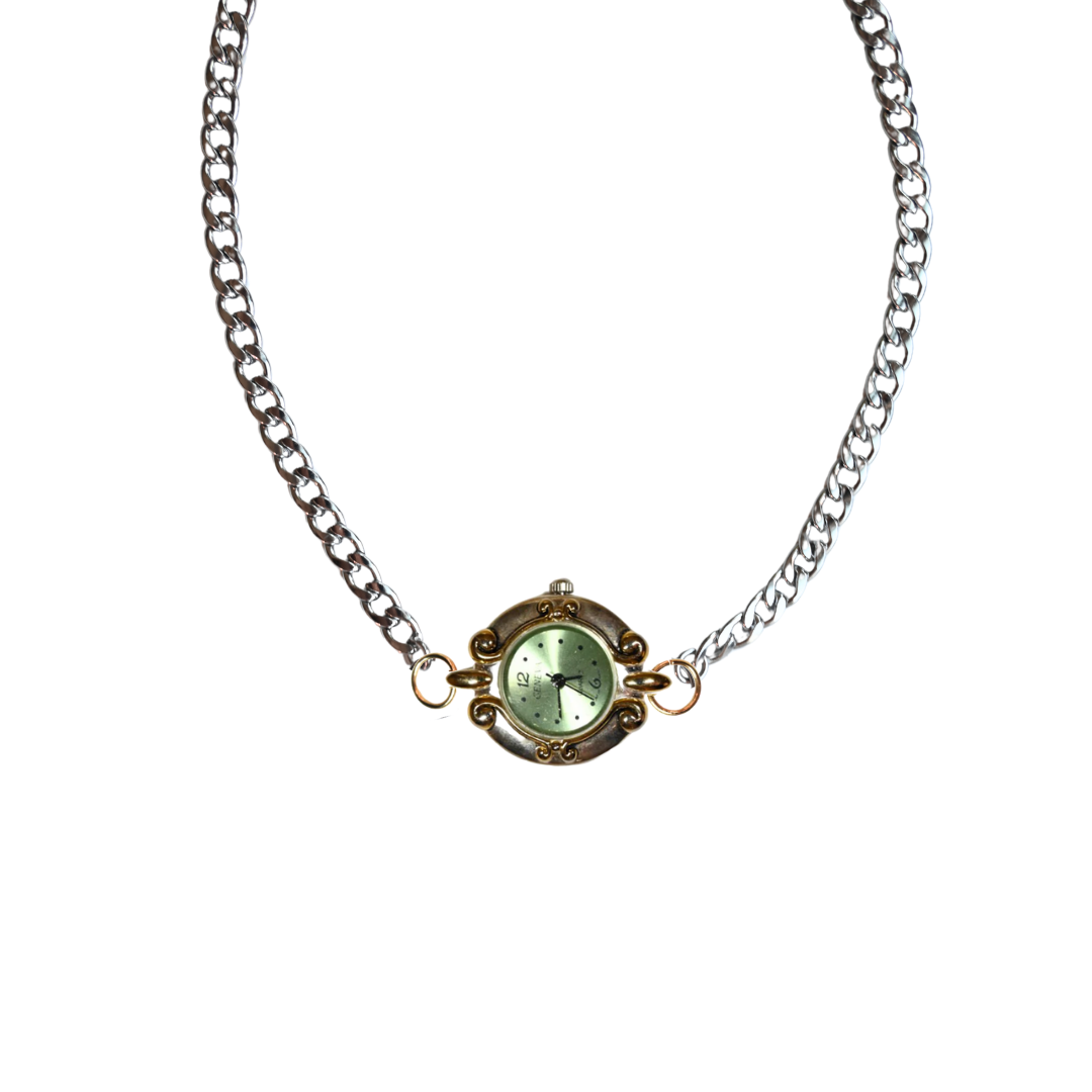 Customize: Single Dial Watch Choker Necklace (Silver)