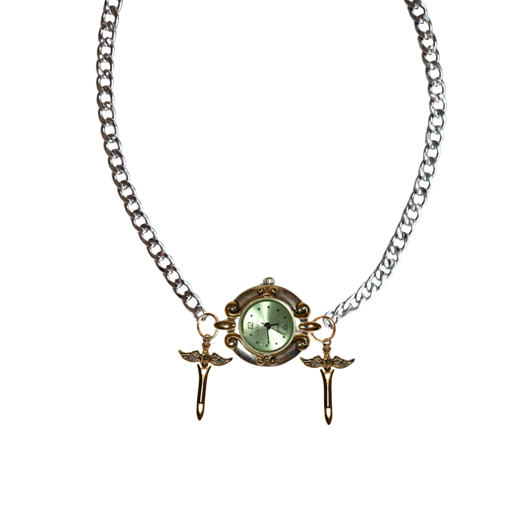 Customize: Single Dial Watch Choker Necklace (Silver)