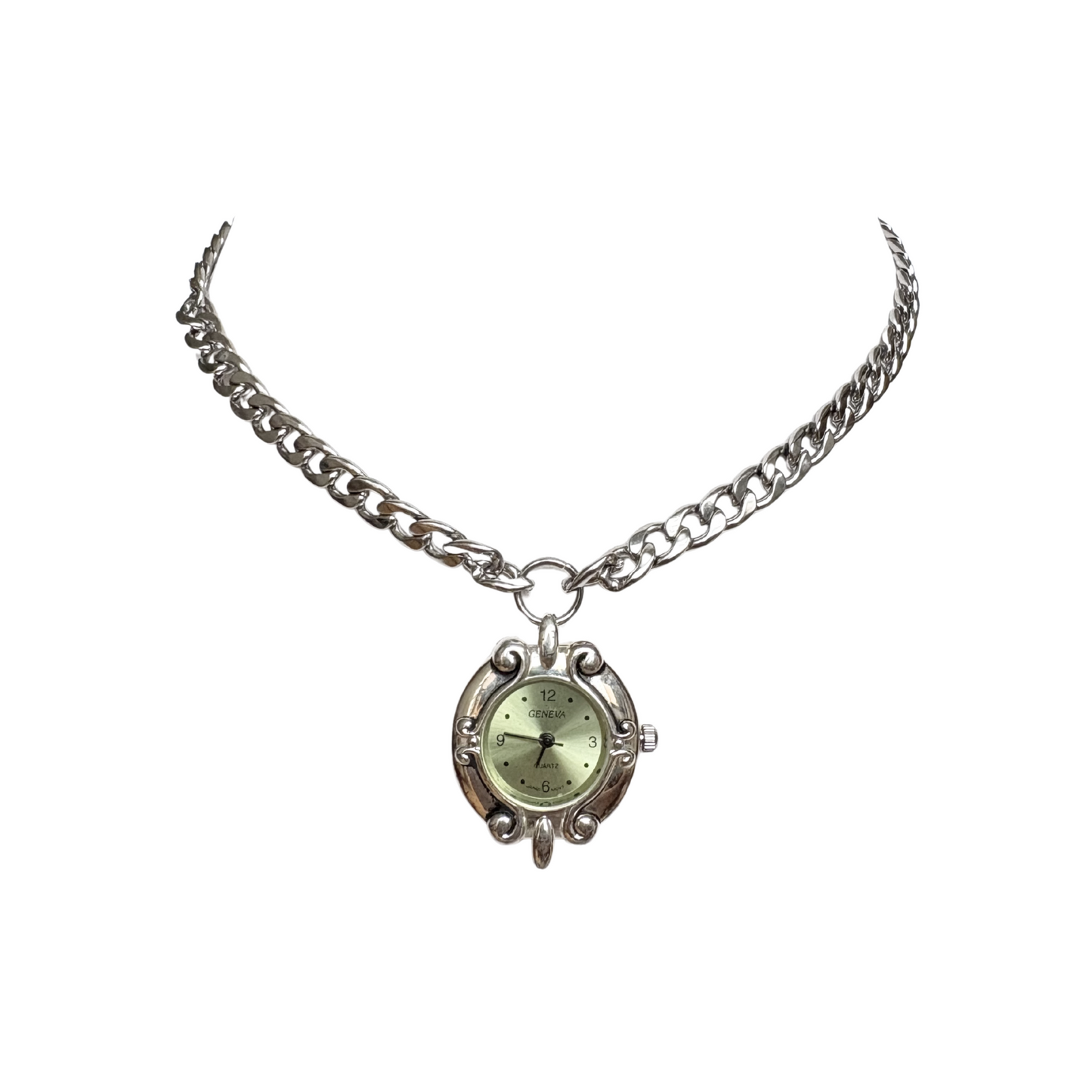 Silver Green Watch Chain Necklace