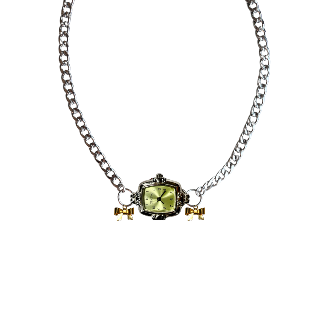 Customize: Single Dial Watch Choker Necklace (Silver)