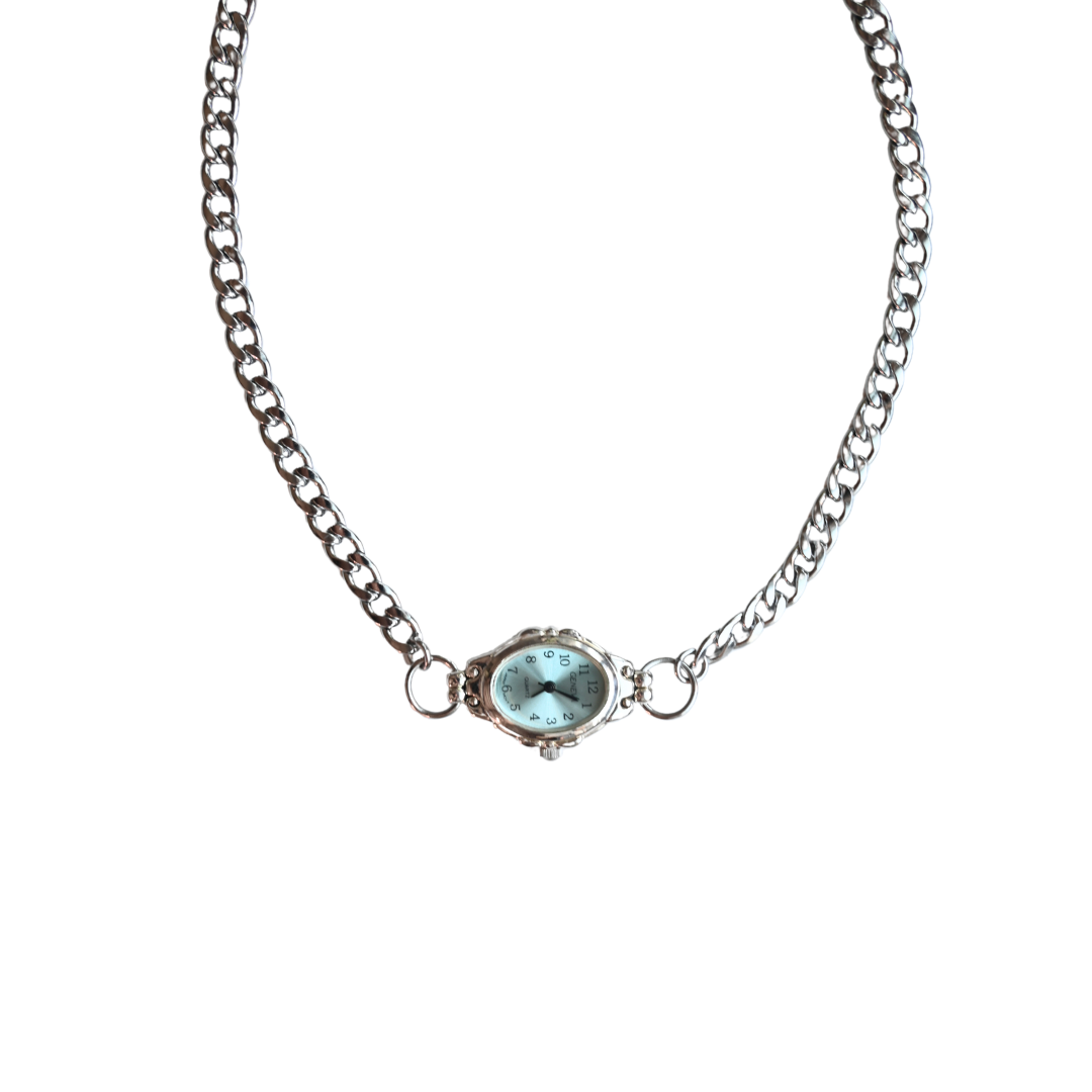 Customize: Single Dial Watch Choker Necklace (Silver)