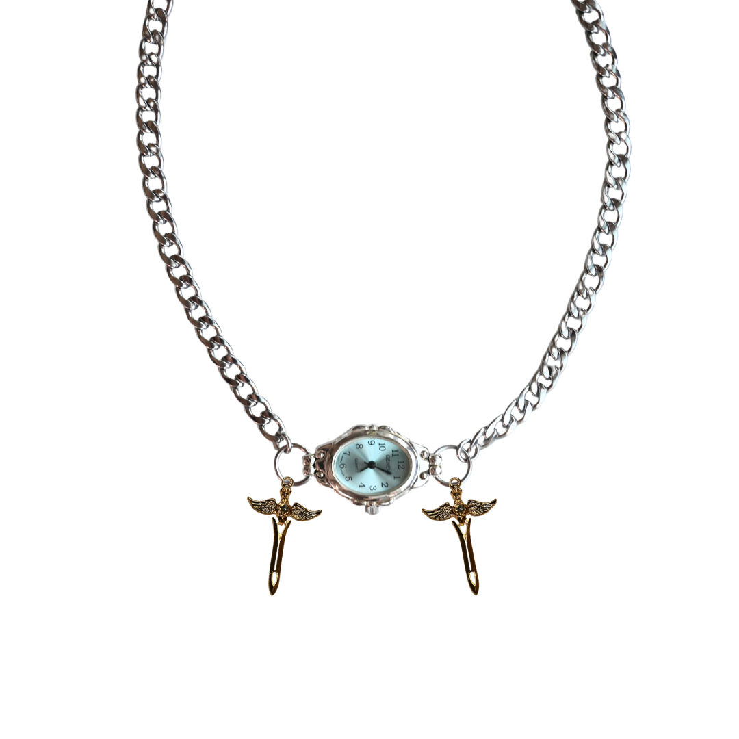 Customize: Single Dial Watch Choker Necklace (Silver)