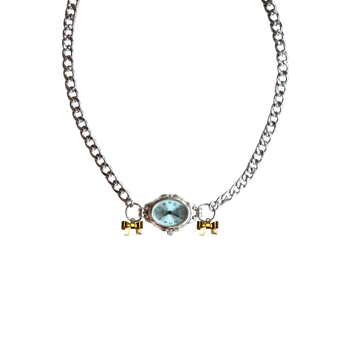 Customize: Single Dial Watch Choker Necklace (Silver)