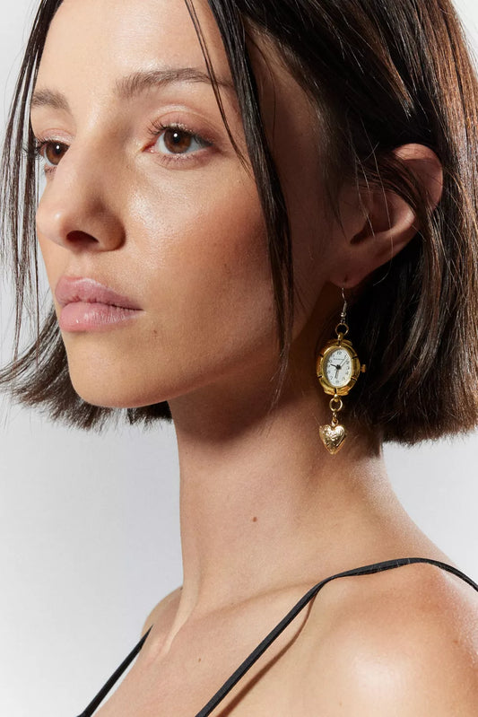 Gold Watch Drop Earrings
