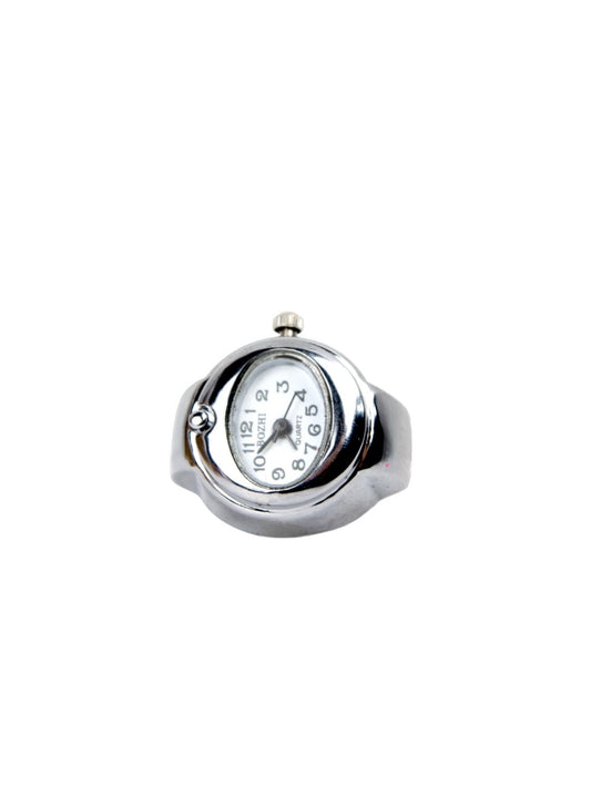 White Stainless Steel Oval Watch Ring