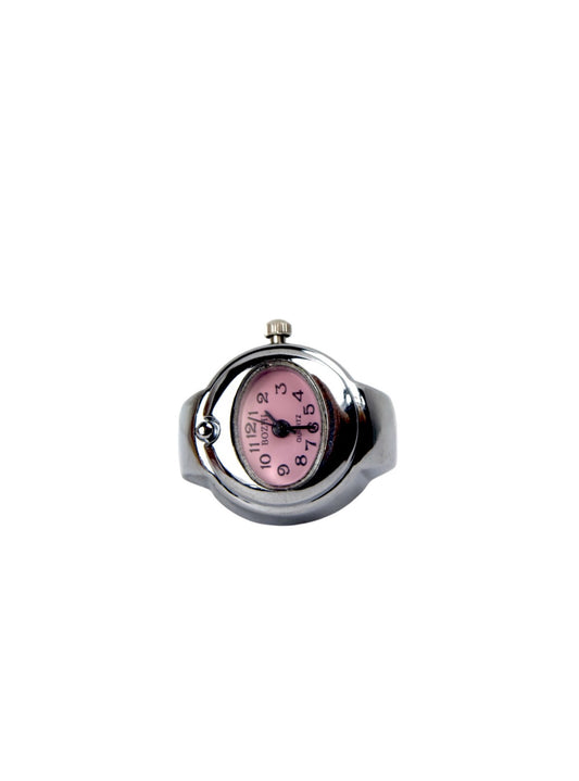 Pink Stainless Steel Oval Watch Ring