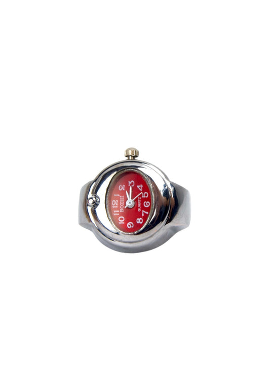 Red Stainless Steel Oval Watch Ring