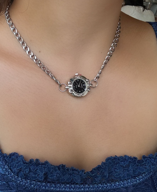 Silver Black Watch Chain Necklace