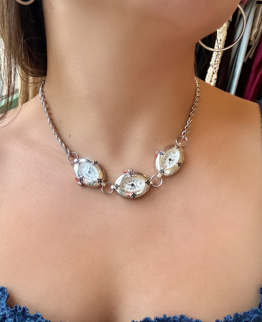 Silver Triple Dainty Watch Necklace