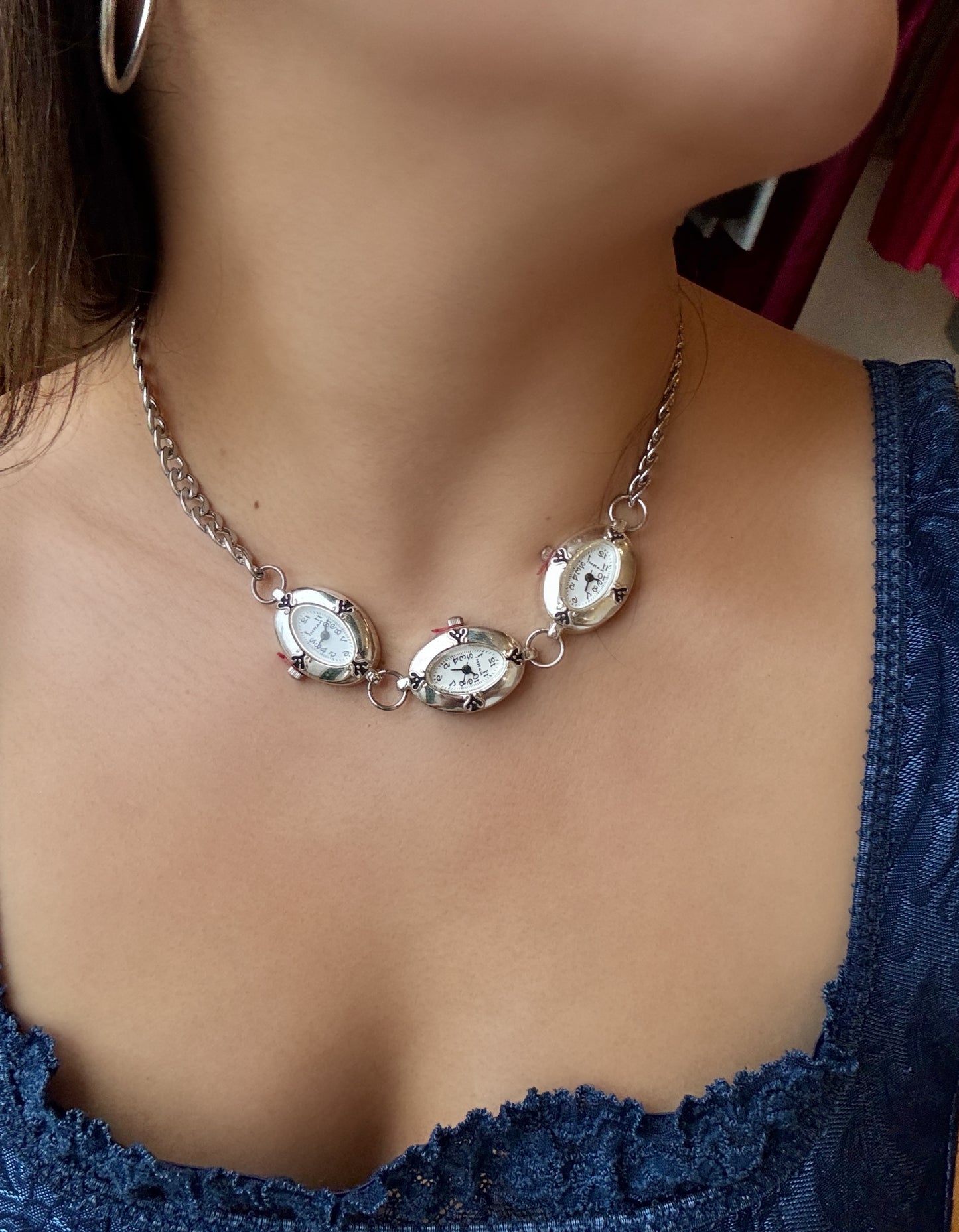 Silver Triple Dainty Watch Necklace