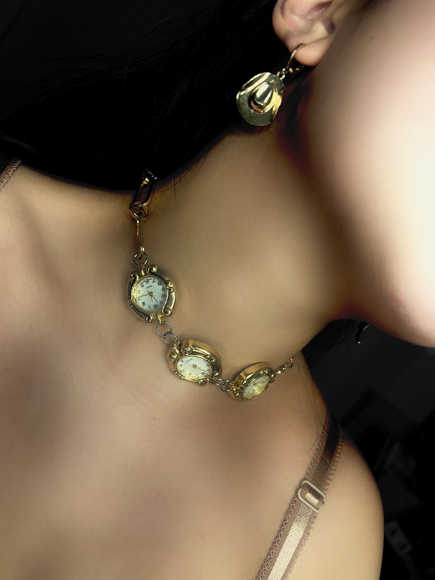 Triple Circular Gold Watch Chain Choker