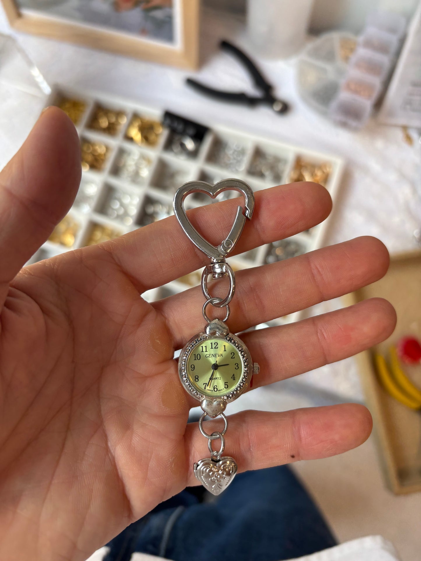 Green Silver Hearts Bag Charm