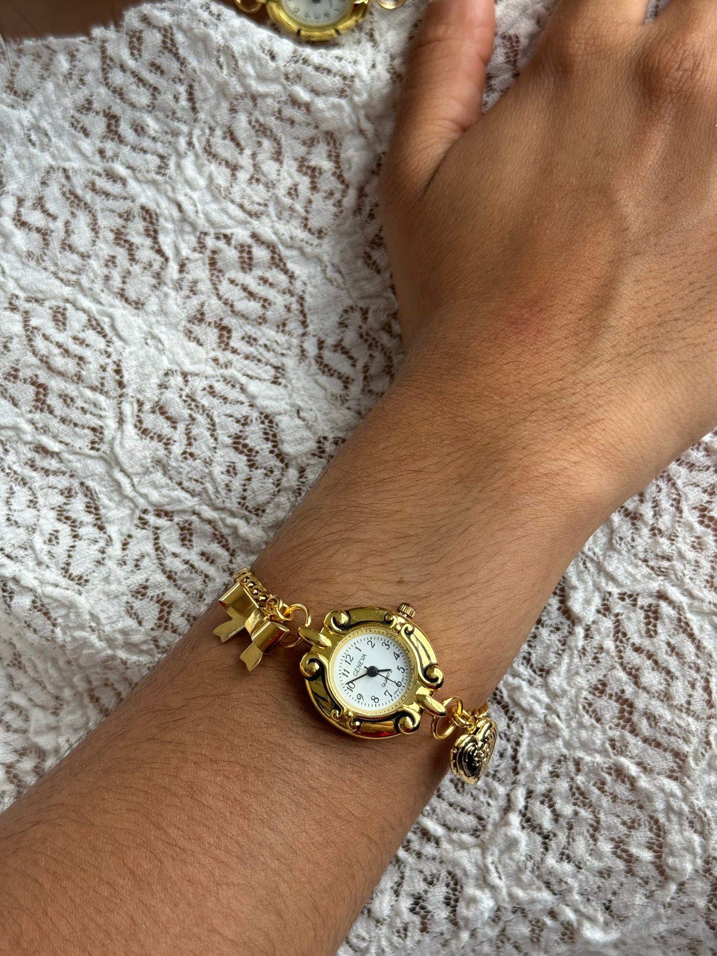 Gold Circular Watch Charm Bracelet