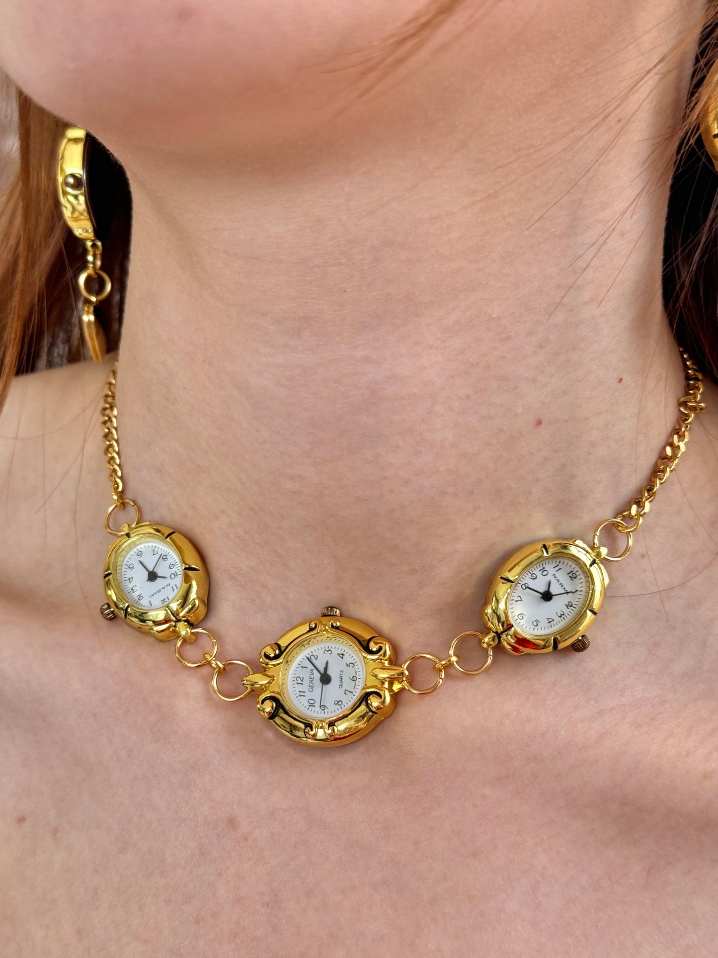 Triple Gold Watch Chain Choker