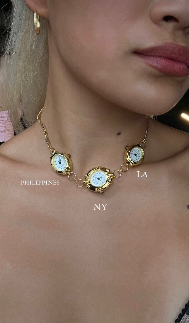 Triple Gold Watch Chain Choker