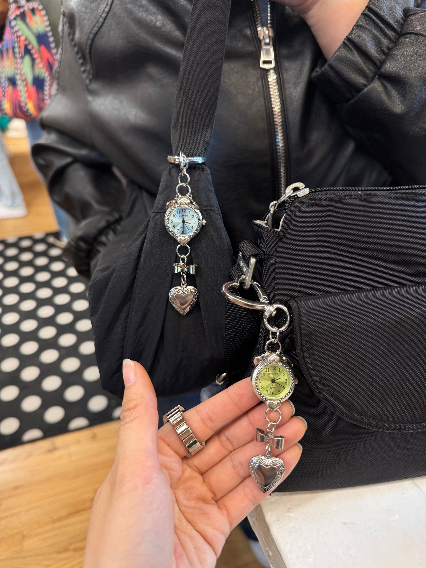 Blue and Green Silver Bag Charm Duo