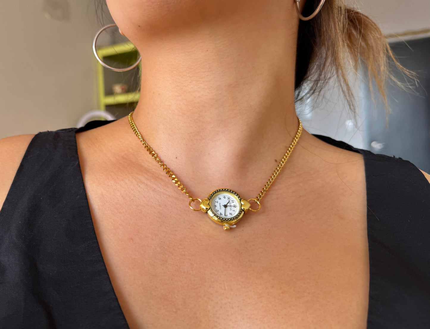 Gold Heart Watch Choker