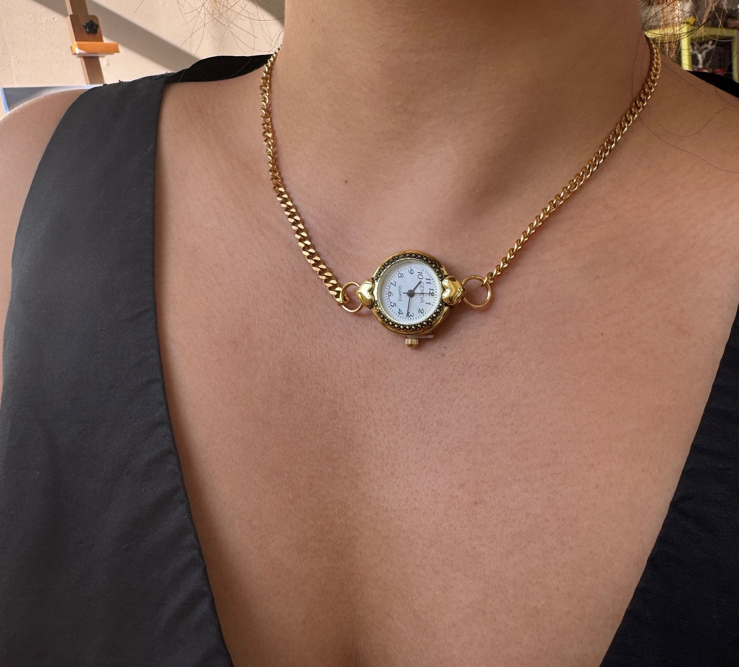 Gold Heart Watch Choker